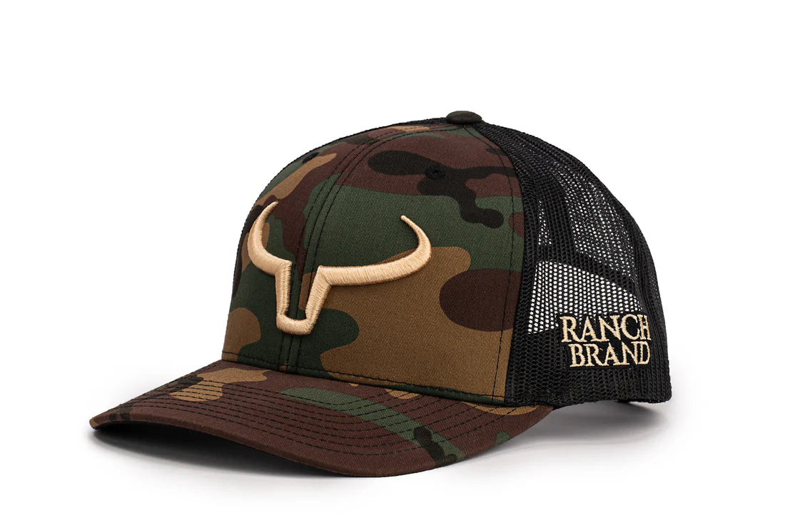 CASQUETTE TRUCKER RANCHER NOIR ET CAMO LOGO GOLD
