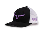 CASQUETTE TRUCKER RANCHER NOIR ET BLANC LOGO MAUVE